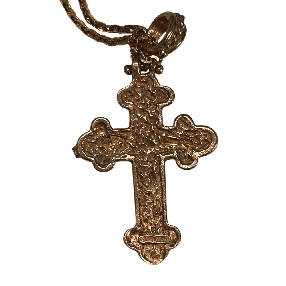 Gold Tone Cross Pendant Necklace Gemstone Embellished Religious Jewelry